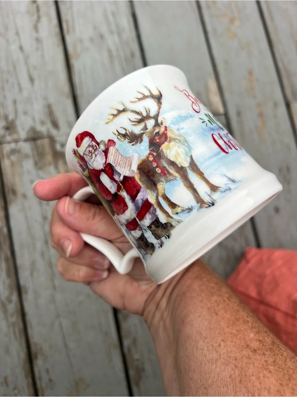 Lenox White Santa and Reindeer Holiday Mug